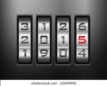 Metallic combination lock 2015 New Year. Vector illustration.