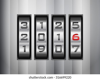 Metallic combination lock 2016. Vector illustration.