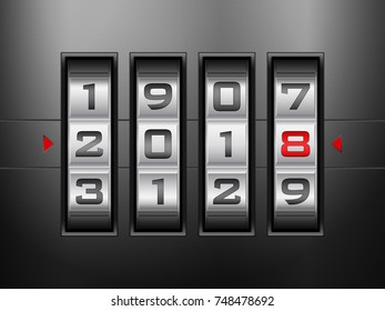 Metallic combination lock New Year. Vector illustration.