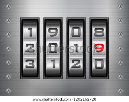 Metallic combination lock New Year 2019. Vector illustration.