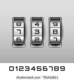 Metallic combination lock with numbers. Vector illustration.