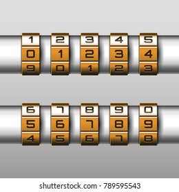 Metallic combination lock with numbers. Vector illustration.