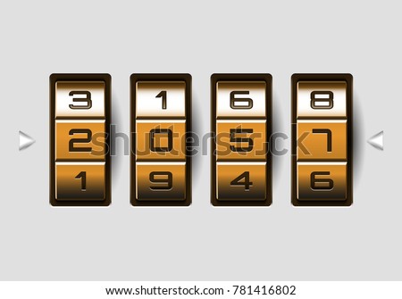 Metallic combination lock with numbers. Vector illustration.