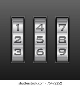 Metallic combination lock with three number. Vector illustration.