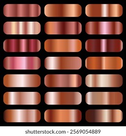 Metallic copper gradient collection. Vector shiny copper Gradient background set.