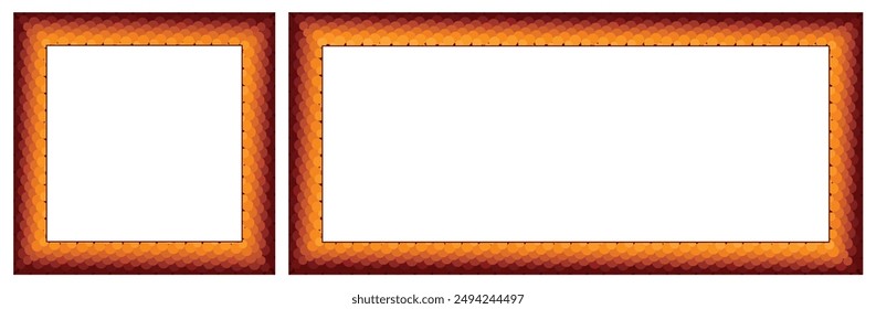 Metallic Copper Rectangle and Square Frames. Blank spaces for pictures, paintings, cards, or photos, featuring a unique cobra skin texture in a vector illustration.