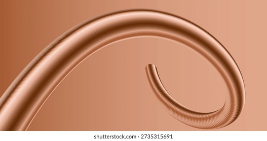 Metallic copper wire forms an abstract, shiny spiral curve against a warm, monochromatic background, illustrating material texture.
