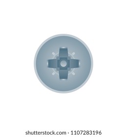 Metallic crosshead isolated on white background. Construction hardware, metalwork accessory vector illustration.