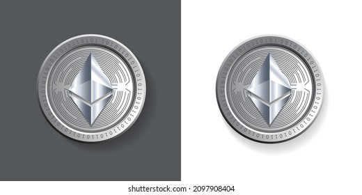 Moneda criptográfica metálica Diseño de la ilustración vectorial de la moneda del logotipo Ethereum (ETH). Puede utilizarse como pegatina, placa, emblema, icono, etiqueta y plantilla de impresión.
