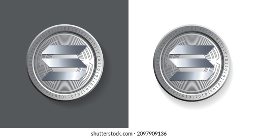 Metallic crypto currency Solana (SOL) logo coin vector illustration design. Can be used as sticker, badge, emblem, icon, label and print template.