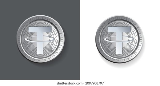 Metallic crypto currency Tether (USDT) logo coin vector illustration design. Can be used as sticker, badge, emblem, icon, label and print template.
