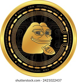 metallic cryptocurrency vector illustrations. pepe coin logo. 3d illustrations.