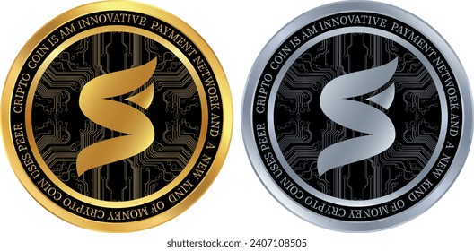 metallic cryptocurrency vector illustrations. supercoin logo. 3d illustrations.