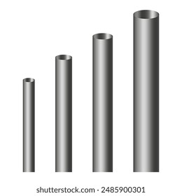 Metallische Zylinderkarte. Gradiente Silberbarren. Vertikale 3D-Röhren. Vektorillustration.