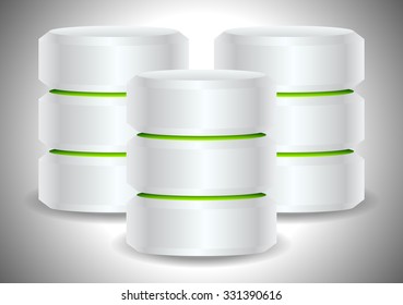 Metallic cylinders. Hard disk drive, HDD, server, hosting, database concept