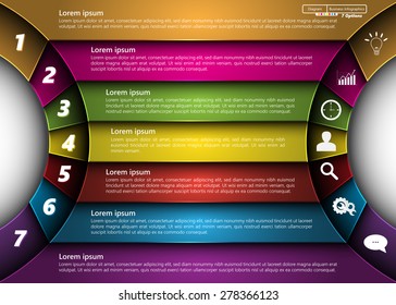 Metallic Diagram Semi-Circle Design, 7 Options, 2 Side for Number and  Business Ico, Information Text Design On Metallic Multi-Color Background, Vector Illustration