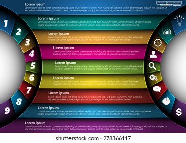 Metallic Diagram Semi-Circle Design, 9 Options, 2 Side for Number and  Business Ico, Information Text Design On Metallic Multi-Color Background, Vector Illustration