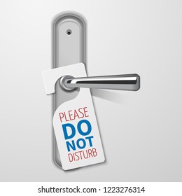 Metallic door handle with do not disturb white black vector