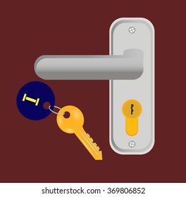 metallic door handle . Vector illustration keys and keyhole .