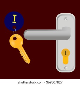 metallic door handle . Vector illustration keys and keyhole .