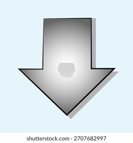 Flecha descendente metálica: Ilustración vectorial para conceptos de Descarga, declive o navegación
