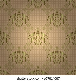 Metallic elements for frame, ribbon, banner, mandalas. Realistic abstract golden seamless pattern. Vector golden gradient seamless texture. Elegant light and shine vector template on beige background.