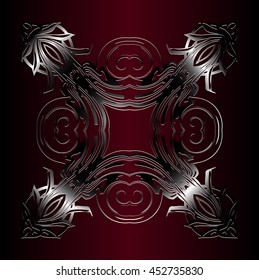 metallic embossed vintage pattern. Decor on a dark red background
