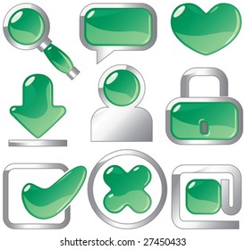 Metallic and emerald icons for websites and internet. Vector illustration.
