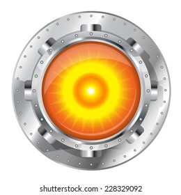 Metallic energy generator, radioactive nucleus construction element on top, eps10 isolated