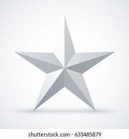 Metallic five-pointed star on white background.