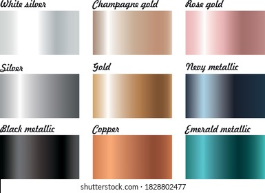 Metallic foil shiny illustrator linear gradient swatches  Gold  silver  copper  white  black  navy  emerald  rose gold  champagne gold