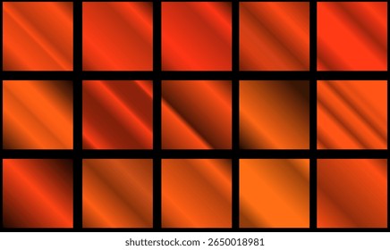 Metaalfolie textuur. Oranje heldere gradiënt. Set van kleurstalen. Verzameling van hoogwaardige vectorgradiënten. Glanzende metalen achtergrond. Ontwerpelementen..