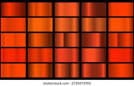 textura de lámina metálica. Conjunto de muestras de color. Colección de Gradientes de naranja Vector de alta calidad. Fondo metálico brillante. Elemento de diseño.