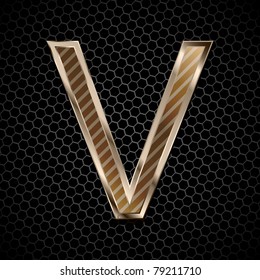 Metallic font . Letter V