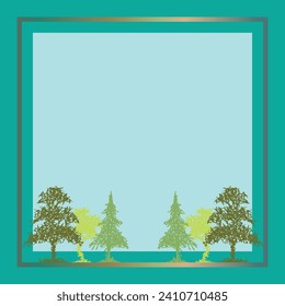 Metallic forest with blue sky background border
