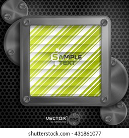 Metallic Frame With Screws On Abstract Metallic Background. Vector Illustration. Eps 10.