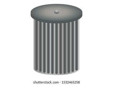 Metallic garbage can on white background.