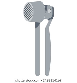 Ilustración de dibujos animados de la prensa de ajo metálico aislado en un fondo blanco.