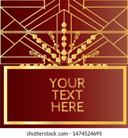 Metallic geometric art deco frames in jewel tone red / ruby & gold