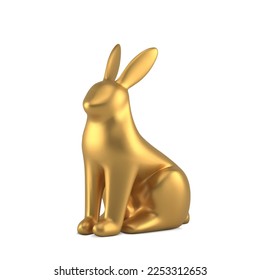 Metallic glossy Easter rabbit golden statuette isometric decorative element 3d icon realistic vector illustration. Candy hare bunny art small character wild animal traditional religious holiday symbol