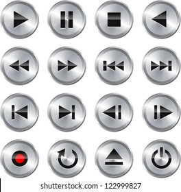 Metallic glossy multimedia control/icon web design elements set. Vector illustration