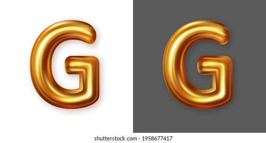 Metallic gold alphabet letter symbol - G. Creative vector illustration of golden glossy font, metallic font, golden letter isolated on white and gray background.