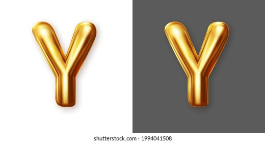 Metallic gold alphabet letter symbol - Y. Creative vector illustration of golden glossy font, metallic font, golden letter isolated on white and gray background.