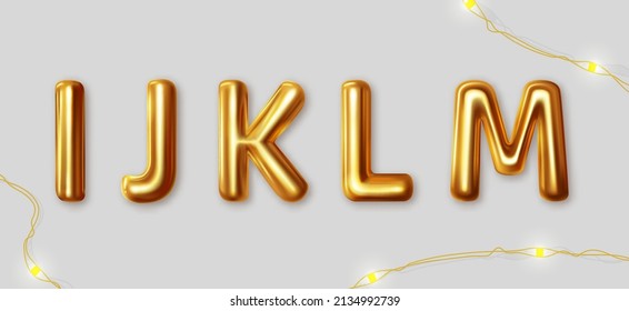 Metallic gold alphabet letters symbol - IJKLM. Creative vector illustration