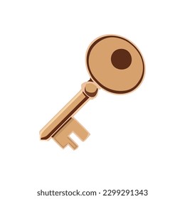 Metallic gold antique key over white