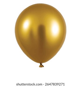 A metallic gold balloon is depicted against a stark black backdrop. Its surface reflects bright highlights, suggesting a smooth, polished texture and a celebratory feel.