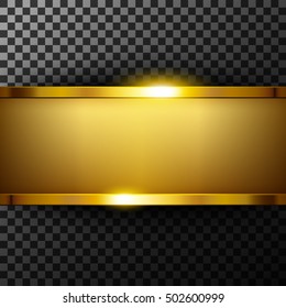 Metallic Gold Banner With Text Space On Transparent Textured Vector Illustration