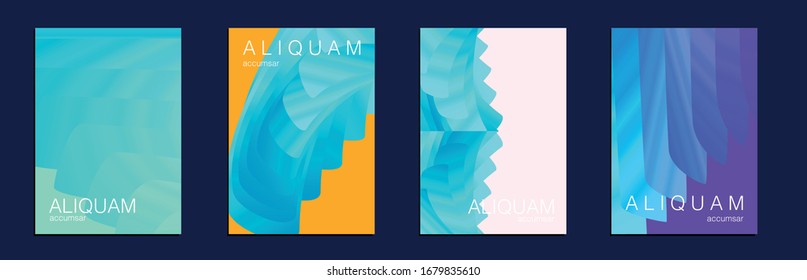 Metallic Gold Blue Set of Vector Backgrounds for Business Flyers. 1990 Paper Gradient Backdrop. Luxury Abstract Brochure. Liquid Texture for Foil Label. Vintage Cosmic Design. Fluid Minimal Cover.