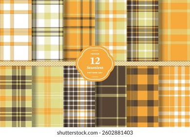 Metallic Gold and Bright Canary Seamless Tartan Fabric Design Set of 12