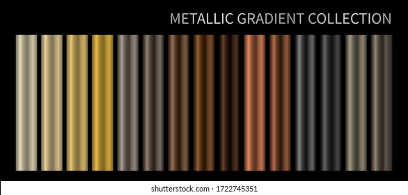 Metallic gold  bronze  silver gradient vector colorful palette   texture set  Holographic background swatch template for banner  screen  mobile   label  tag  Metal color gradient vector design